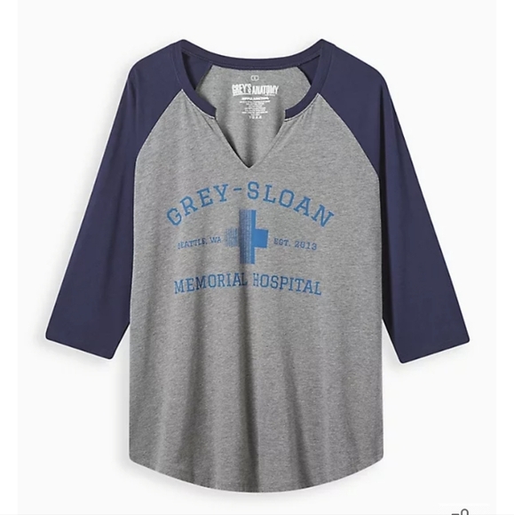 🆕️🚑🩺GREY'S ANATOMY CLASSIC FIT LONG SLEEVE RAGLAN TEE - COTTON🩺🚑 - Picture 1 of 4